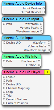 Audio Tools --- Audio Device Info Patch, Audio File Input Patch, Audio Input Patch, Audio File Info Patch, Audio File Player Patch